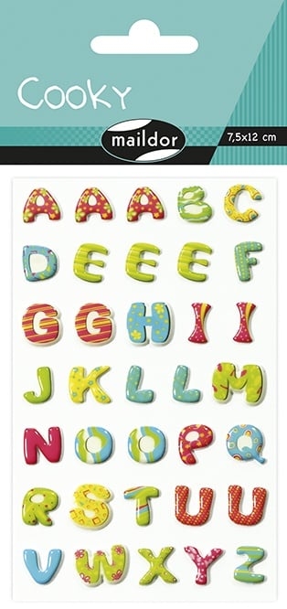 Stickers 3D autocollant Maildor Cooky Alphabet pep's - 7,5 x 12 cm - 35 pièces pour loisirs créatifs