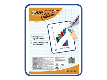 Tableau Effaçable à Sec Ardoise Double Face BIC Velleda - 44x55 cm Bleu, Pack de 1 pour Bureau et École