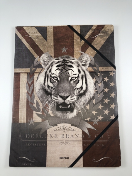 Pochette 3 rabats A4 Oberthur Deeluxe Tigre - Format A4, Design Tigre, Neuf, Pour documents scolaires ou professionnels