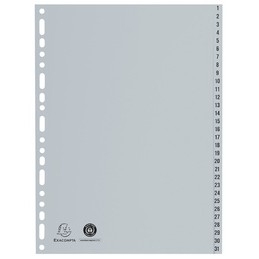 Intercalaires numériques Exacompta 1931E - Plastique A4 31 pièces pour classement bureau