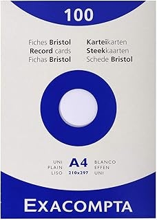 Fiches Bristol Exacompta 13306E - 100 unités A4 210x297 mm unies non perforées pour imprimantes
