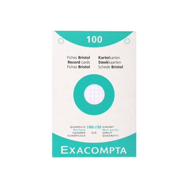 Fiches Bristol Exacompta - Quadrillé 5x5 - Perforé - 100 × 150 mm - Pour organisation et archivage