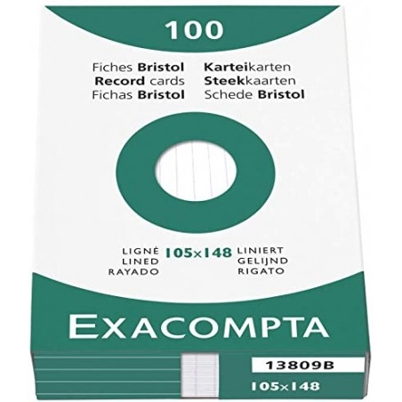 Fiches Bristol Exacompta A6 - 105 x 148 mm Ligné Blanc Non Perforé - Pour Prise de Notes Bureau