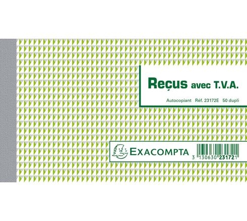 Manifold Reçus avec T.V.A. - Format 10,5x18cm - 50 Feuillets Dupli Autocopiants