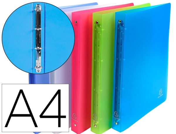 Classeur Exacompta Chromaline 4 anneaux polypropylène translucide A4 32x25 cm dos 3 cm coloris assortis pour classement et organisation scolaire