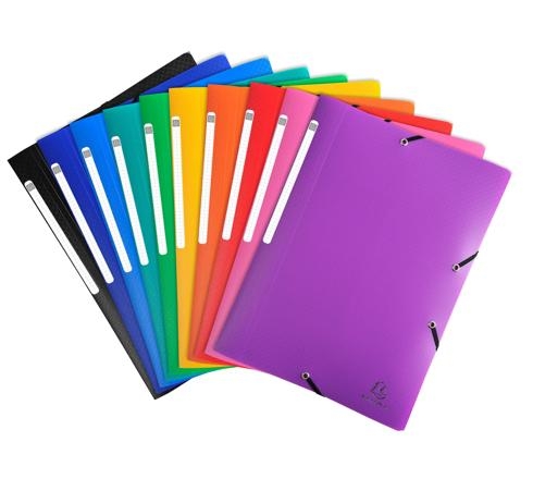 Chemise à élastiques 3 rabats PP opak - A4 - Couleurs assorties pour organisation de documents
