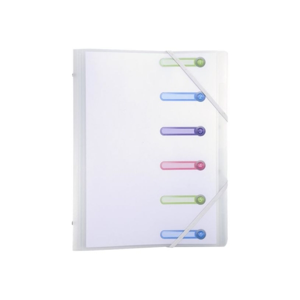 Trieur Exacompta Chromaline Réf. 56177E - 3 Rabats Élastiques Fenêtres - PP Translucide 6 Compartiments A4 Incolore
