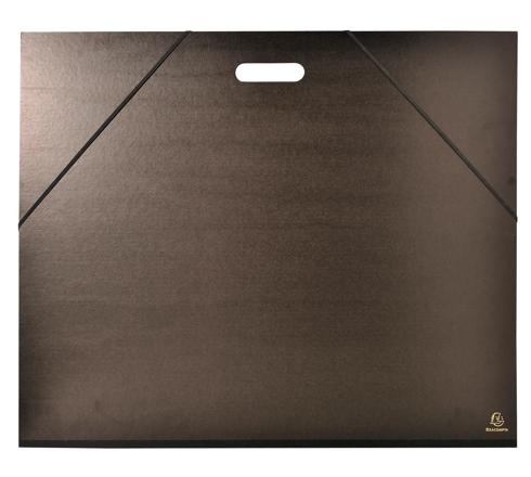 Carton à dessin kraft noir vernis avec élastiques et poignée 59x72 cm - Pour format raisin - Noir