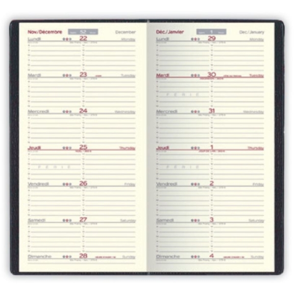 Agenda Classique Lecas - 1 semaine par page 9 x 17 cm - Pour organisation personnelle ou professionnelle