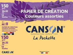 Papier de création Canson 240 x 320 mm - 150 g/m² - couleurs assorties pour dessin et beaux-arts