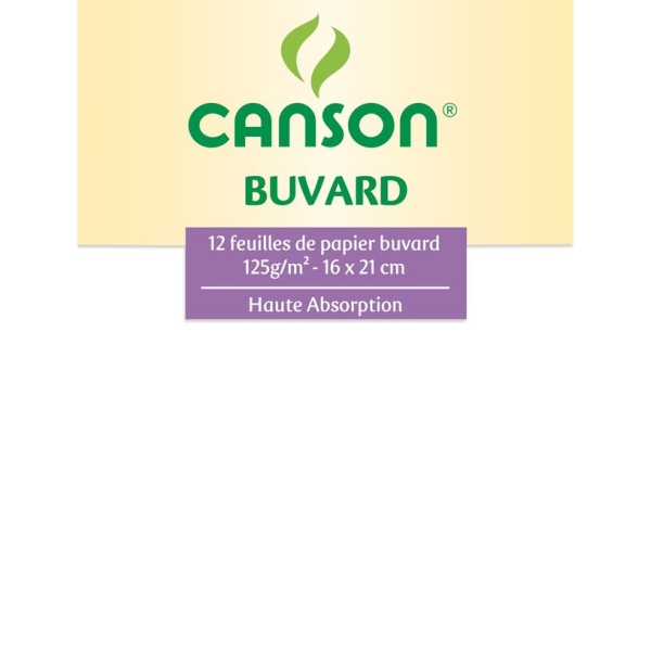 Papier buvard Canson - 12 feuilles 16 x 21 cm 125 g/m² - Pour absorption en bureau ou école