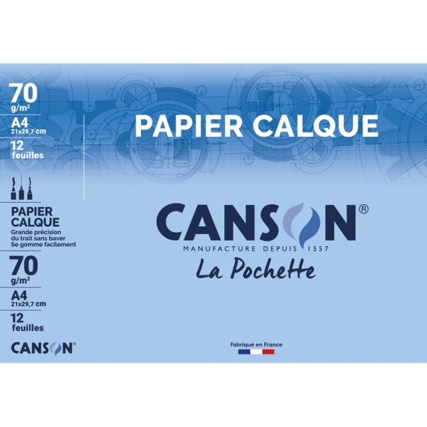 Papier calque Canson Satin A4 - 70g/m² 12 feuilles pour dessin technique