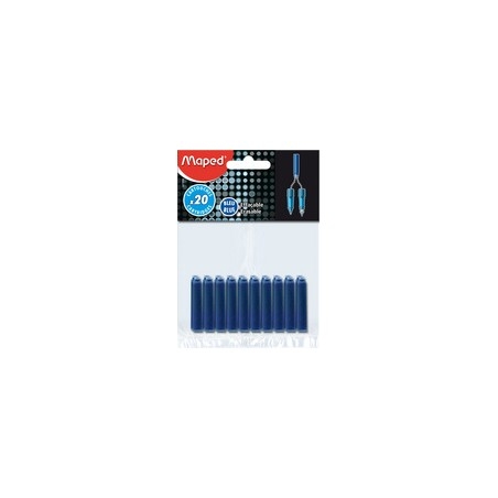 Cartouches d'encre Maped - Bleu - Lot de 20 pièces en blister - Pour stylos à encre liquide en art créatif