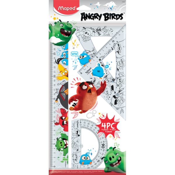 Kit de traçage Maped Angry Birds - 4 pièces - Pour école et loisirs créatifs