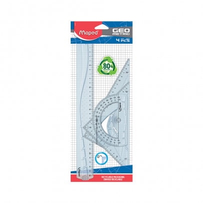 Kit Géométrie 4 en 1 Maped - Règle 30 cm, Équerres 60°/21 cm et 45°/21 cm, Rapporteur 180°/12 cm - Pour école et bureau