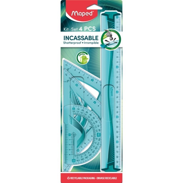 Kit de traçage flexible Maped Incassable - 4 pièces pour école et bureau