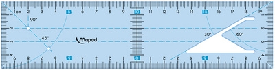 Outil de traçage Maped - règle équerre 2 en 1 bleu transparent pour géométrie scolaire et organisation bureau