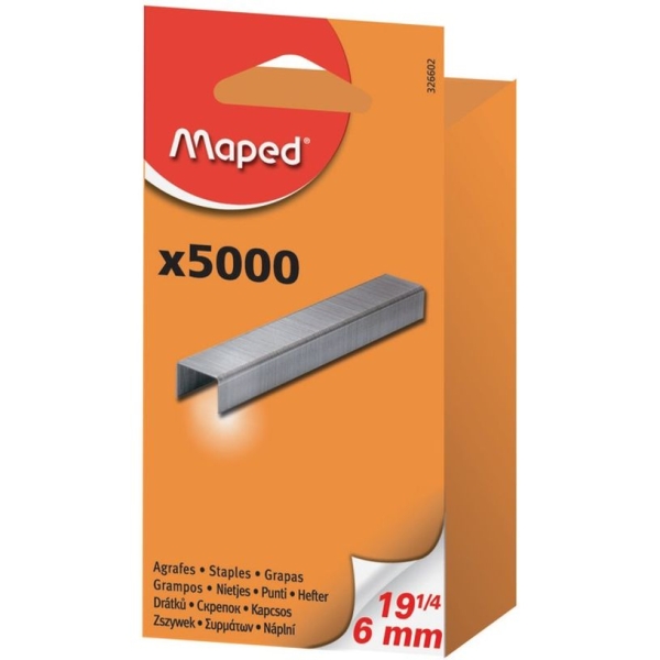 Agrafes Maped SP19 1/4 - 6 mm Zingué Boîte de 5 000 pour Bureau et École