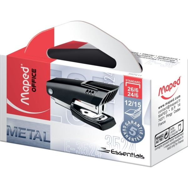 Mini Agrafeuse Maped Essentials E3524 - Capacité 15 feuilles - Agrafes 24/6 ou 26/6 pour bureau