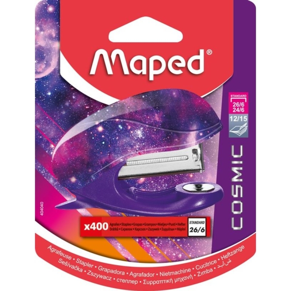 Mini agrafeuse Maped Cosmic Teens - 400 agrafes 26/6 incluses pour bureau ou école