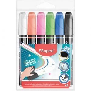 Marqueurs Effaçables Multi Surface MAPED - Pochette de 6 pour Tableau Blanc et Verre