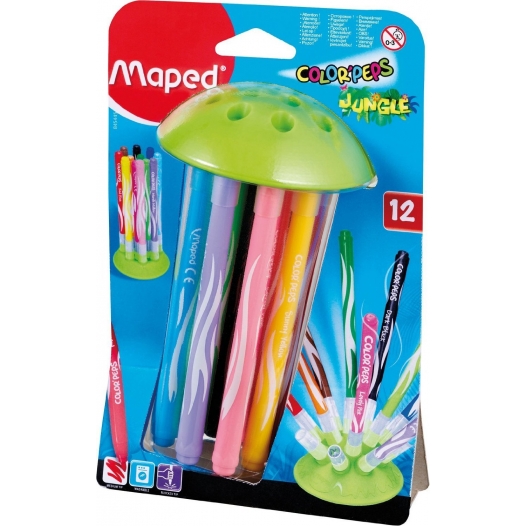 Feutres de Coloriage Maped Jungle Innovation - 12 Feutres Lavables Résistants Séchage Pointe Moyenne pour École et Loisirs Créatifs