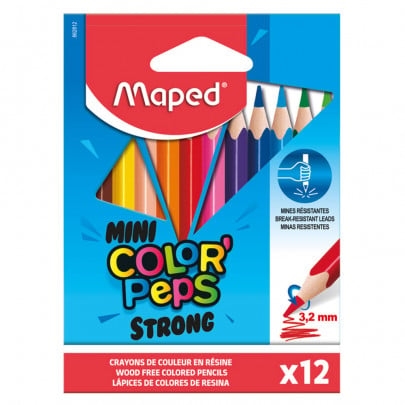 Crayons de couleur Maped COLOR'PEPS STRONG MINI 862812 - 12 couleurs pour dessin et coloriage