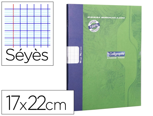 Cahier Clairefontaine brouillon - 17x22 cm, 96 pages, papier vélin surfin 56g, couverture carte offset vert, Seyes