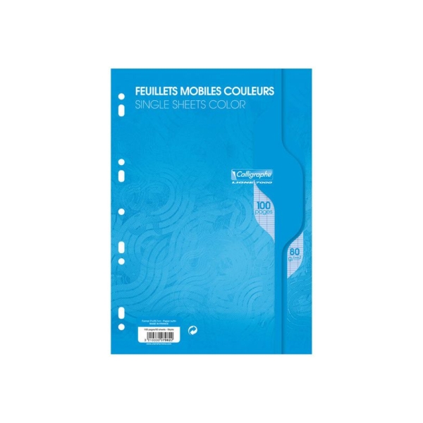 Feuilles simples Calligraphe A4 - 100 pages grands carreaux Seyes perforées bleu pour écriture et prise de notes