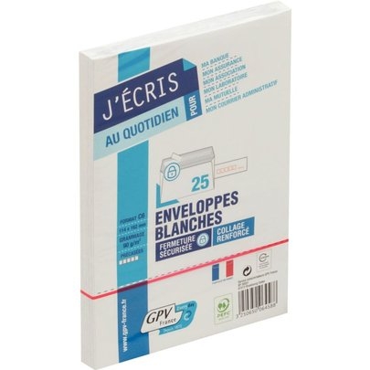Paquet de 25 Enveloppes Blanches C6 114x162 90g/m² Précassés Bande de Protection