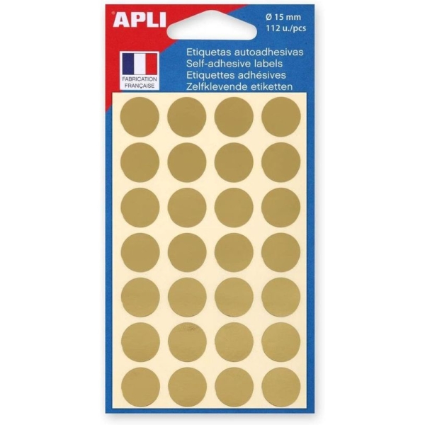 Gommettes Rondes Apli - 112 Pastilles Dorées Ø 15 mm pour Décorations Festives
