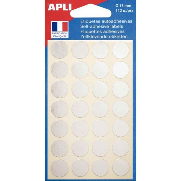Gommettes Rondes Apli - 112 Pastilles Argentées Ø 15 mm pour Projets Créatifs