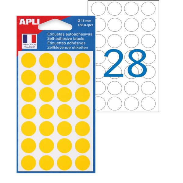 Pastilles Adhésives Jaunes Apli Agipa - 168 Étiquettes Rondes Diamètre 15 mm pour Organisation