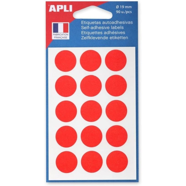 Pastilles Adhésives Jaunes Apli Agipa - 90 Étiquettes Rondes Diamètre 19 mm pour Marquage