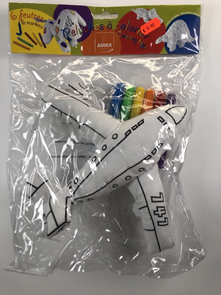 Peluche à colorier ADDEX Junior Avion - Jouet éducatif en tissu lavable pour enfants