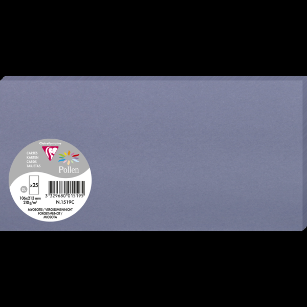 Cartes Clairefontaine Pollen 106x213 mm 210 g/m² - Myosotis - Lot de 25 pour correspondance