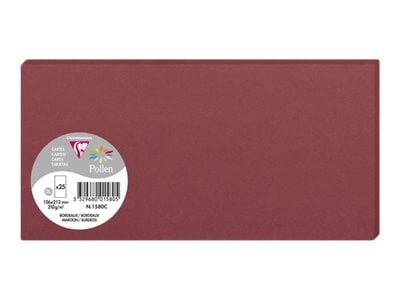 Cartes Clairefontaine Pollen 106x213 mm - Bordeaux, Lot de 25 pour correspondance