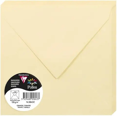 Enveloppes Pollen Clairefontaine 140x140 mm - Chamois - Lot de 20 pour correspondance et événements