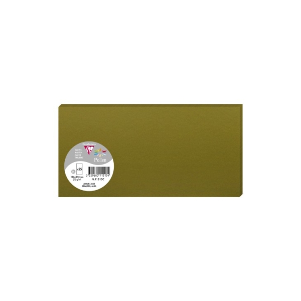 Cartes Pollen Clairefontaine 106x213 mm - 210 g/m² - Algue - Lot de 25 - Pour correspondance créative