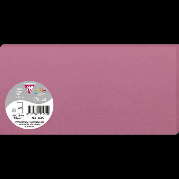 Cartes de correspondance Clairefontaine Pollen - 25 unités 106x213 mm 210 g/m² Rose hortensia pour invitations