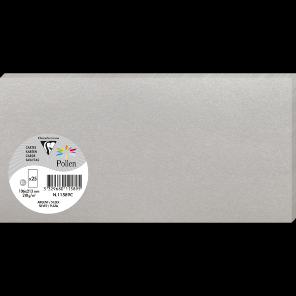 Cartes de correspondance Clairefontaine Pollen Argent 106x213 mm - Lot de 25 - Pour occasions festives