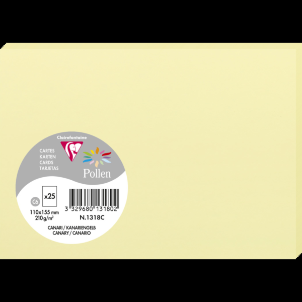 Cartes Pollen 110x155 mm - 210 g/m² - Canari - Pour correspondance