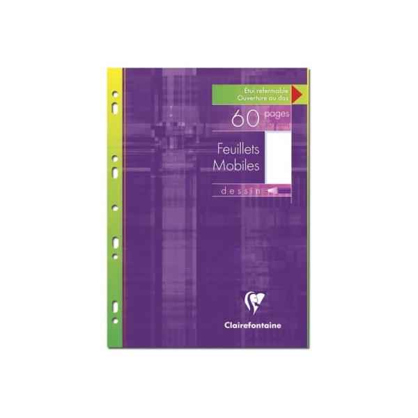 Feuillets Mobiles Clairefontaine 1760C - A4 21x29,7 cm 60 Pages Blanches Papier 125 g Étui Réutilisable pour Dessin