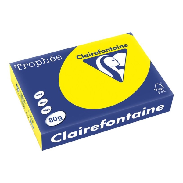 Ramette Papier Clairefontaine 500 Feuilles 80g A4 210x297 mm Certifié FSC Jaune Soleil - Pour Impression et Bureau