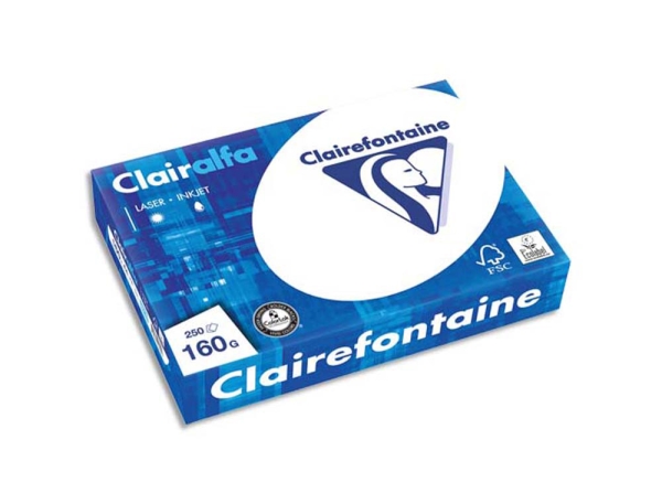 Papier Clairefontaine Clairalfa A4 160g/m² - Blancheur 170, Opacité 93, Toucher satiné, 250 feuilles pour bureau et fournitures scolaires