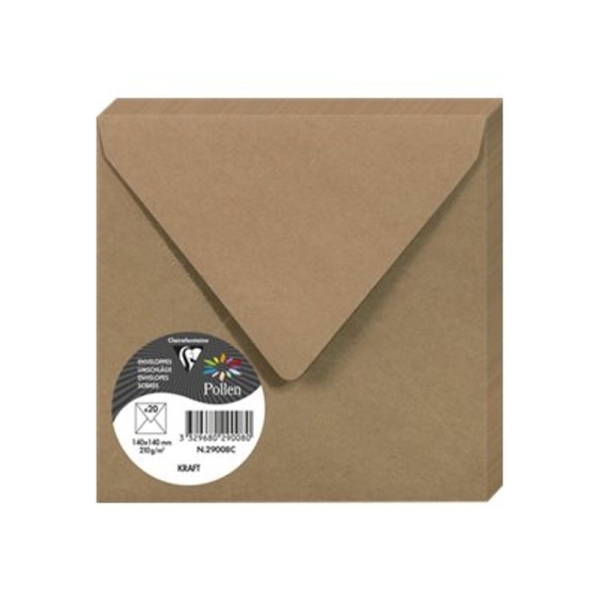 20 enveloppes Clairefontaine Pollen 140x140 mm - Kraft, pour correspondance et invitations
