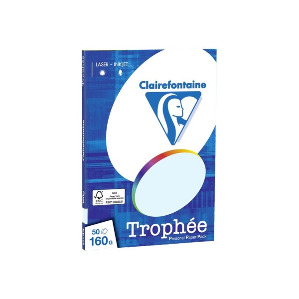 Papier couleur Clairefontaine Trophée - A4 210 x 297 mm - 160 g/m² - Ramette 50 feuilles - pour loisirs créatifs enfants