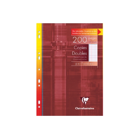 Copies doubles Clairefontaine A4 Séyès grands carreaux - 200 pages perforées avec marge pour école et bureau