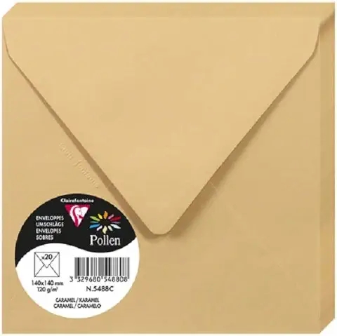 Enveloppes Pollen Clairefontaine 140x140 mm - Caramel - Lot de 20 pour correspondance et événements