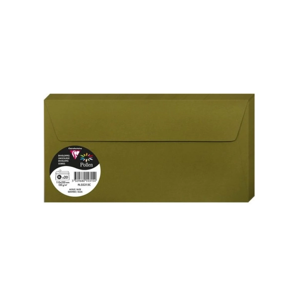 Enveloppes Pollen Clairefontaine 110x220 mm 120 g/m² Algue - Lot de 20 pour courrier